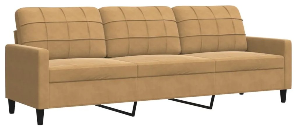 3 pcs conjunto de sofás com almofadões e rolos veludo castanho