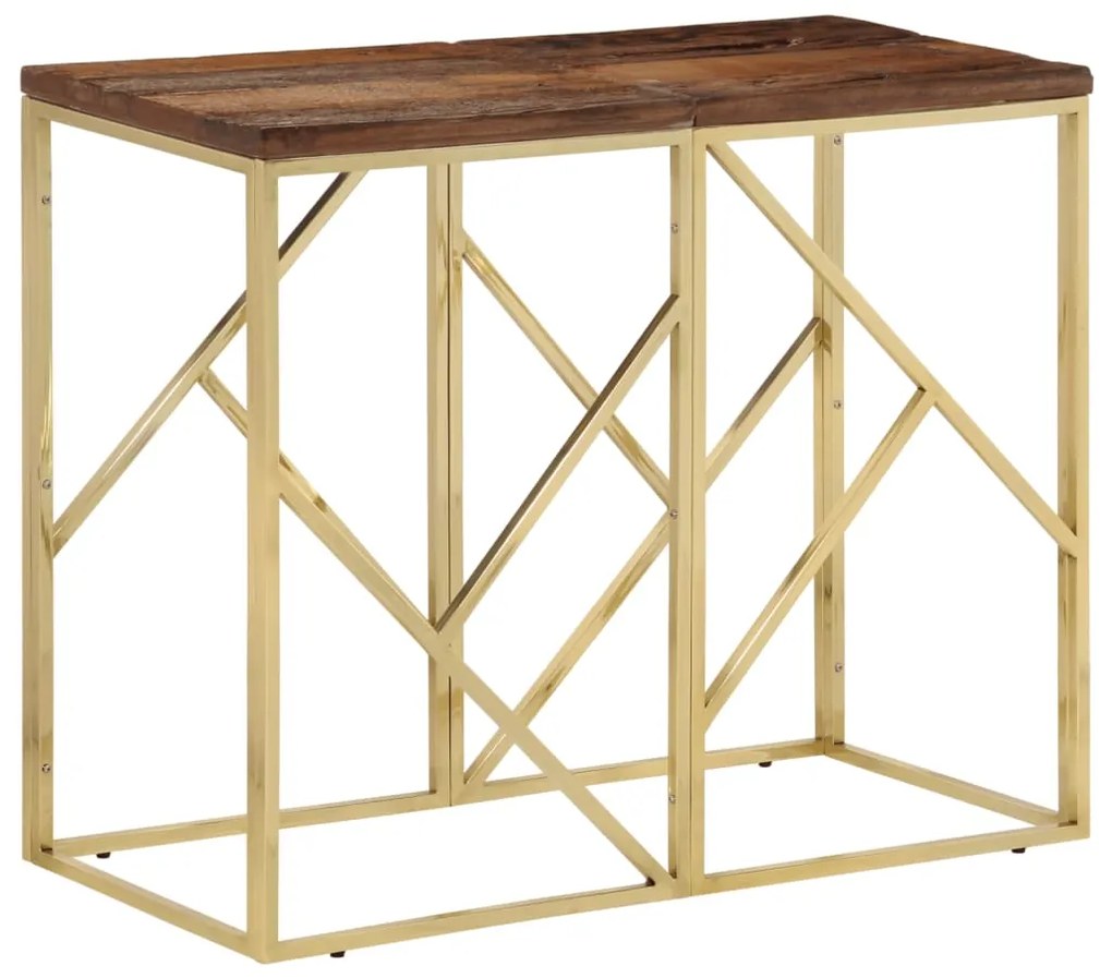 Mesa consola aço inoxidável/madeira ferroviária maciça prateado