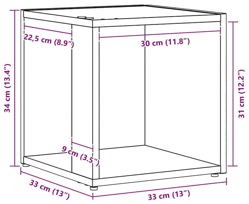 Mesa Lateral vidaXL Madeira de Carvalho Preta 33x33x34,5 cm em Madeira