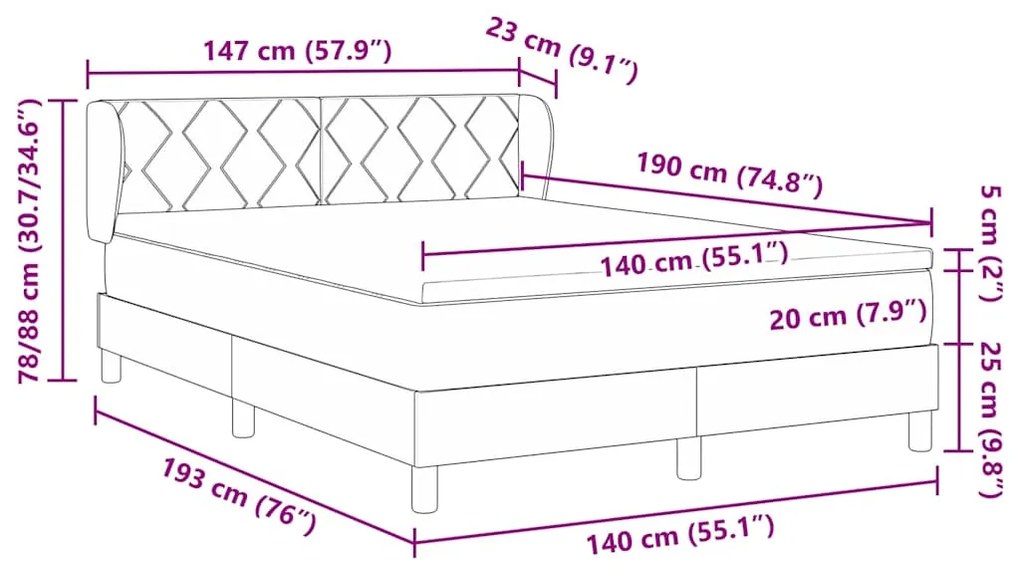 Cama Box Spring vidaXL com Colchão Cinza-Claro 140x190 cm Veludo