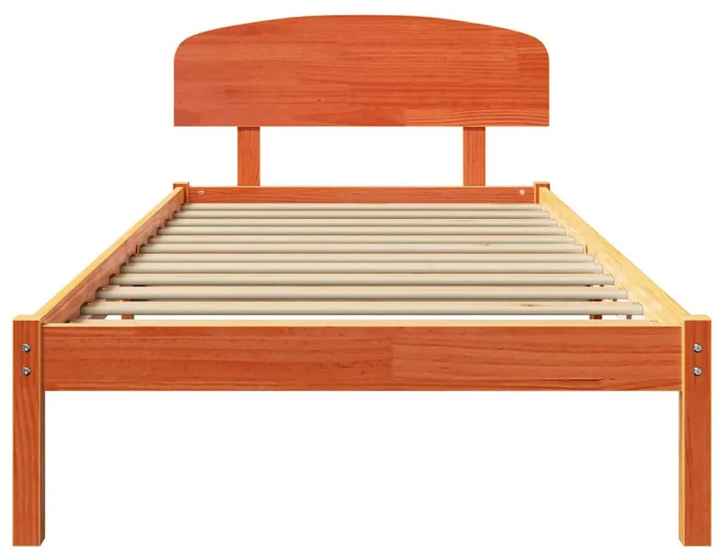 Estrado de Cama com Cabeceira Castanho Encerado 100x200 cm Madeira Sól