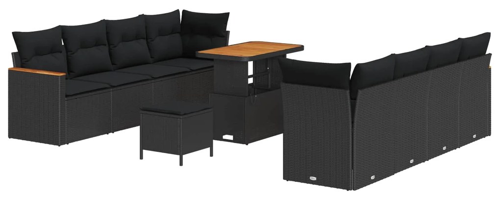 vidaXL Conjunto de Sofá de Jardim com almofada 12 pcs Preto vime PE