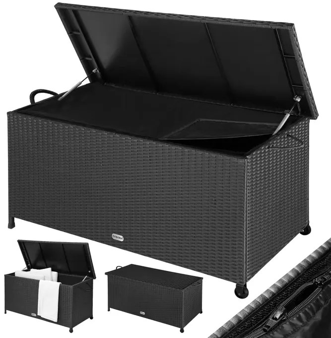 Caixa exterior para almofadas Polyrattan 117x53x60cm com Pegas Preto