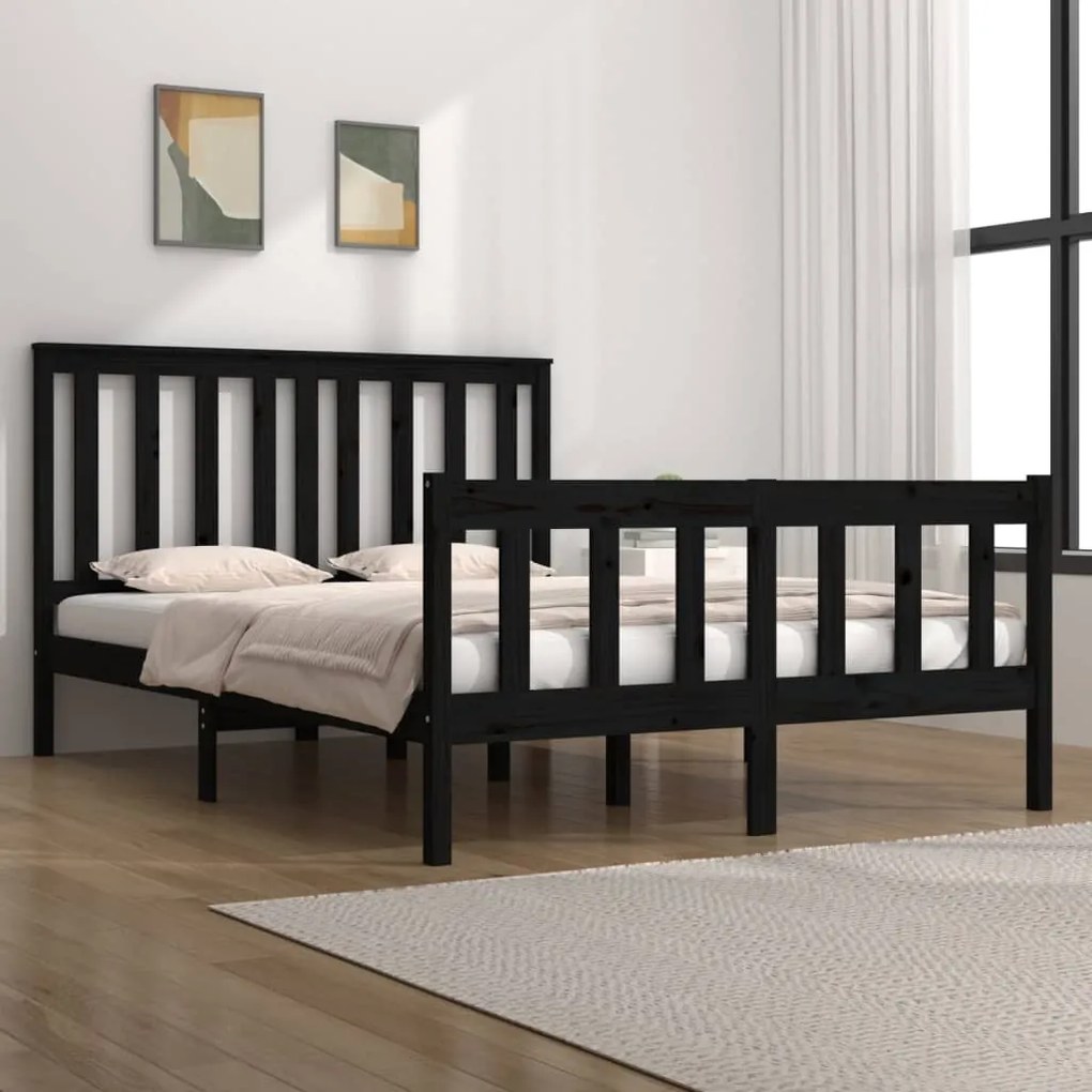 vidaXL Estrutura de cama 140x190 cm madeira de pinho maciça preto