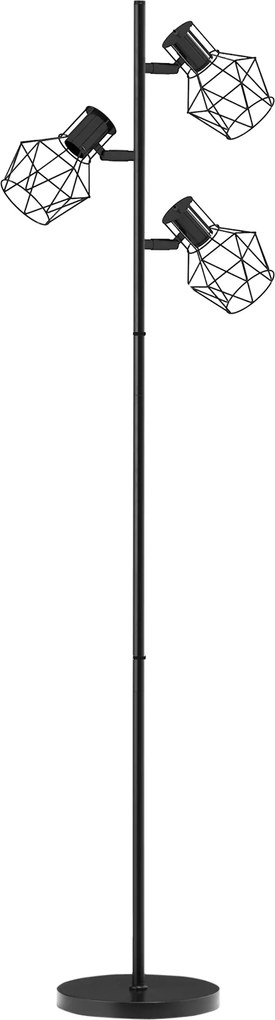 HOMCOM Candeeiro de Pé para Sala Candeeiro de Pé 3 Luzes Compatível com Lâmpadas E27 (Não Incluídas) 41x28x169 cm Preto | Aosom Portugal