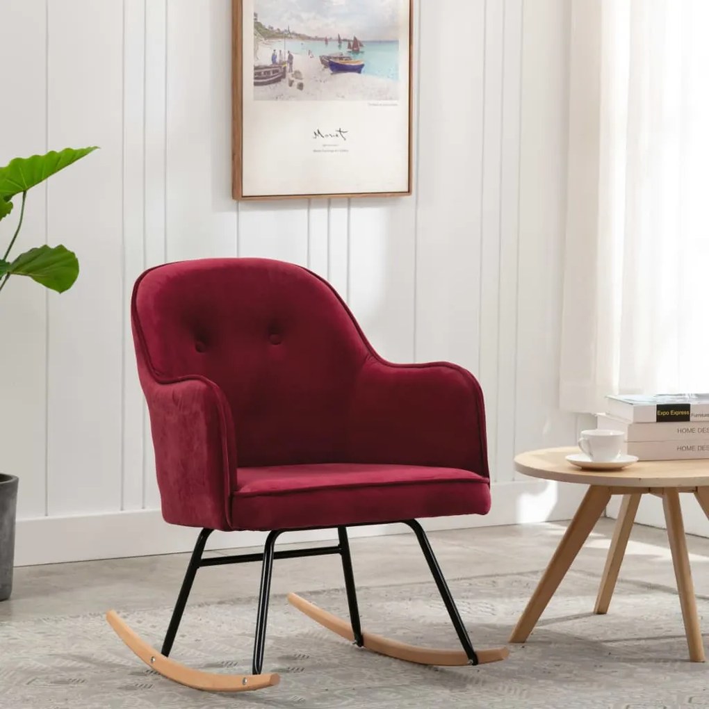 289523 vidaXL Cadeira de baloiço veludo vermelho tinto