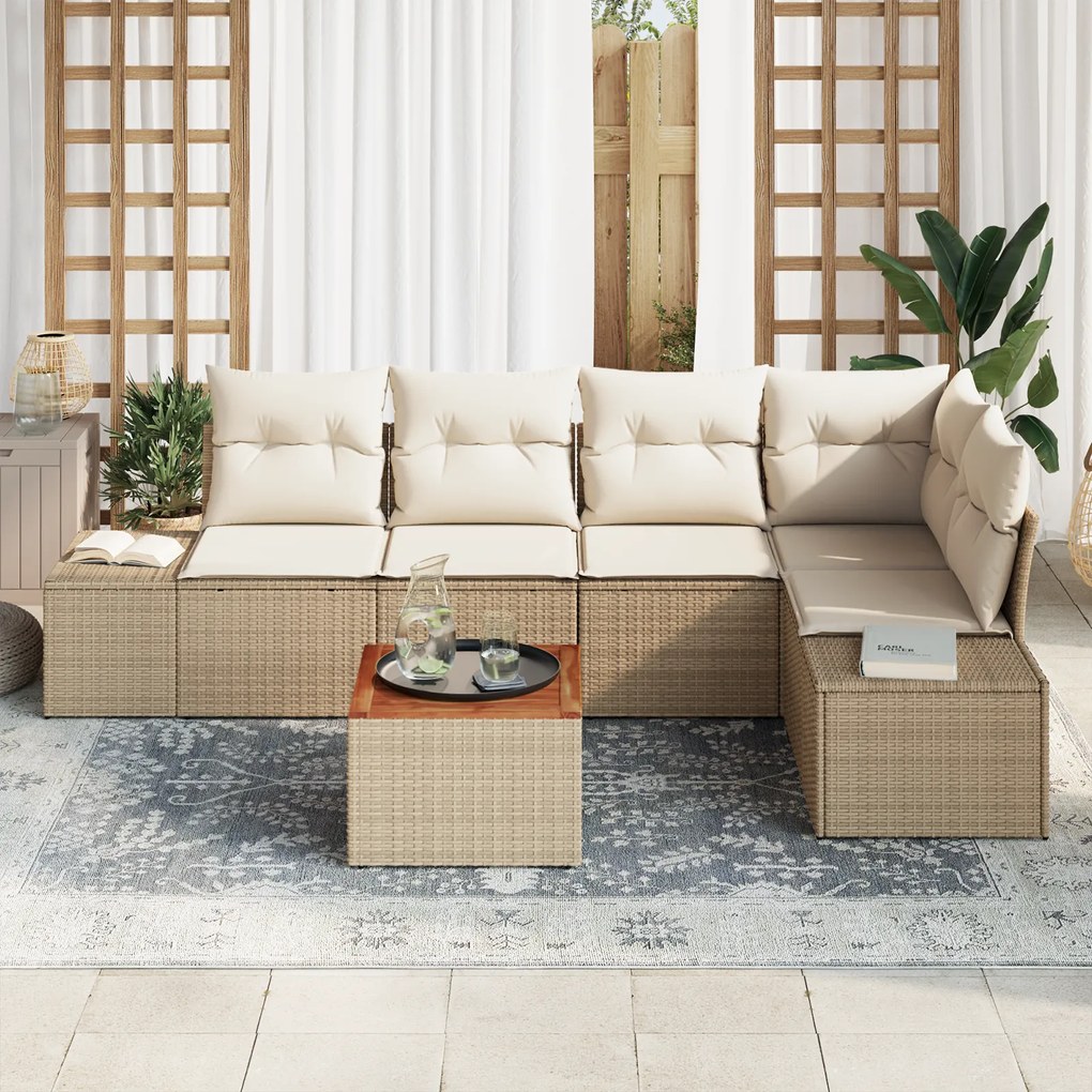 Conjunto de Sofás de Jardim de 6 Peças com Almofadas Bege em Rattan Si