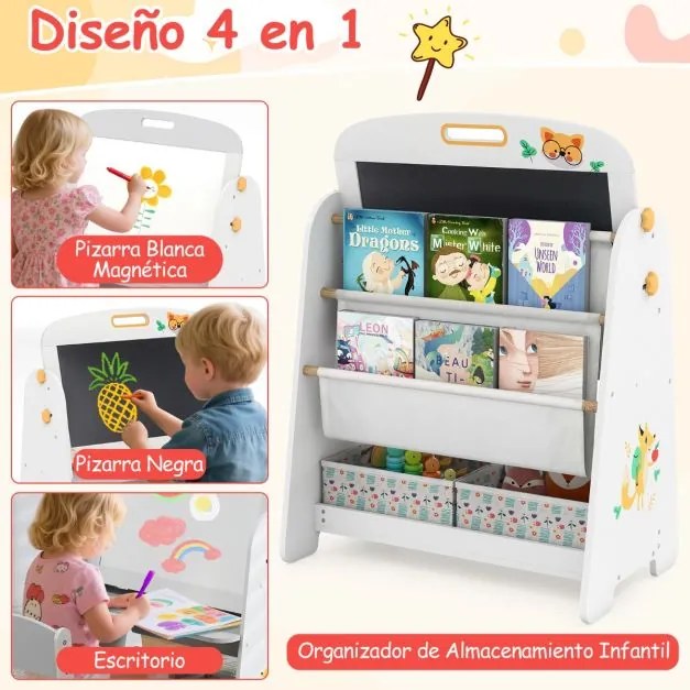 Conjunto de mesa e cadeira para crianças com quadro branco magnético e Quadro de giz Branco e cinza