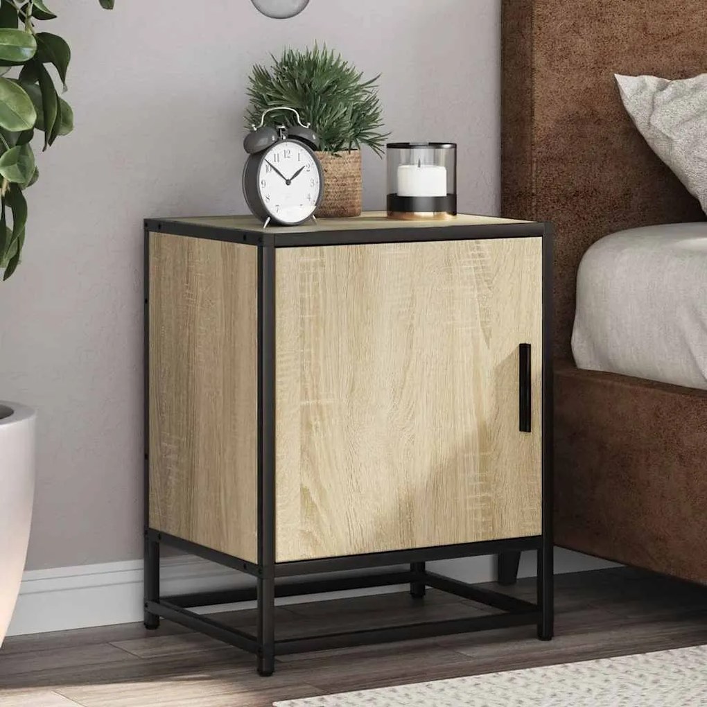 vidaXL Mesa de cabeceira sonoma carvalho 40x31x50 cm madeira e metal