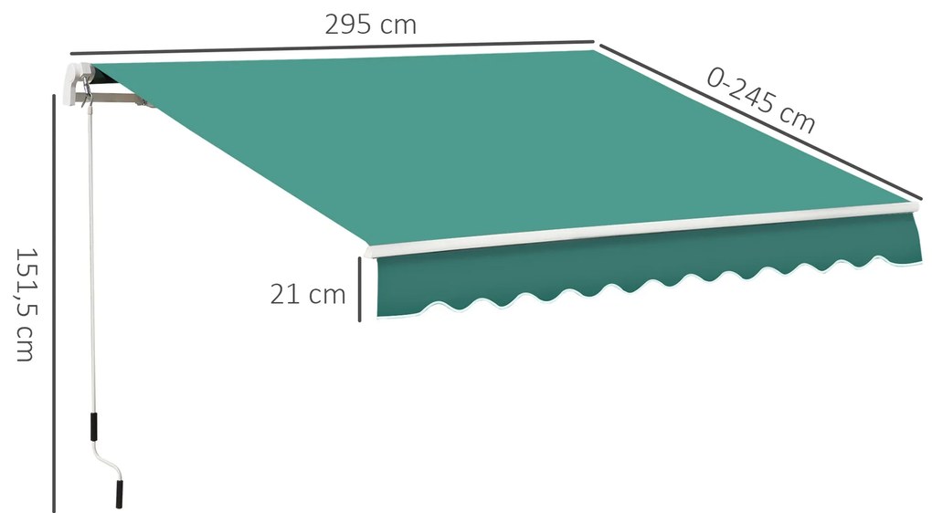 Toldo Manual Retrátil com Manivela 295x245cm Toldo Enrolável Alumínio
