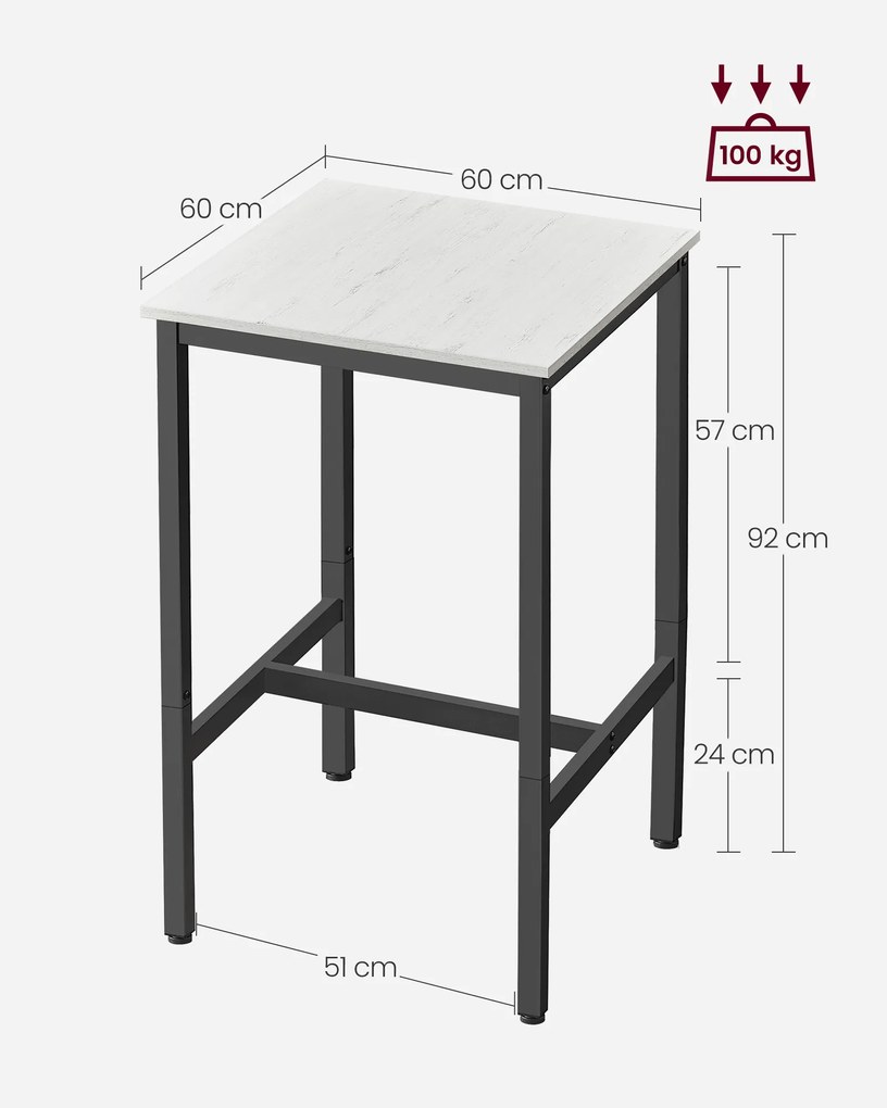Mesa de bar (bancos não incluídos) com estrutura de aço 60 x 60 x 92 cm branco vintage-preto