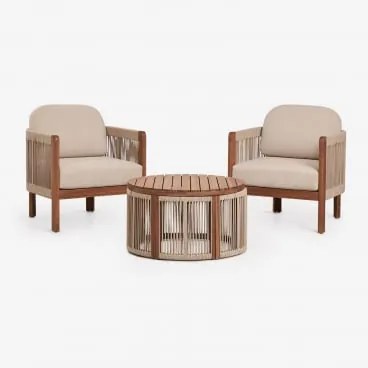 Conjunto De Jardim Com 2 Poltronas E Mesa De Centro Em Madeira De Acácia Serel Castanho Areia Claro - Sklum