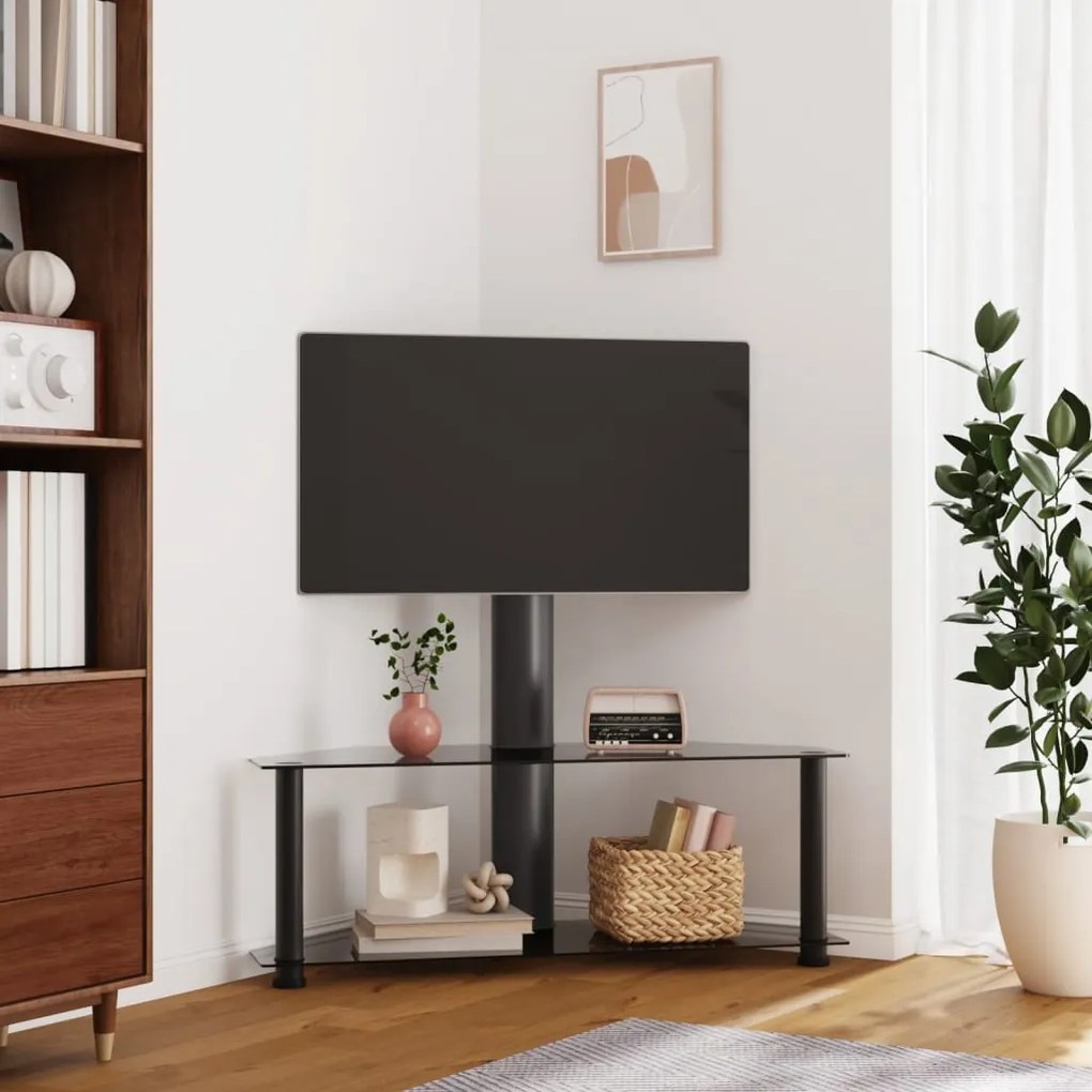 vidaXL Suporte de canto para TV 32-70 polegadas c/ 2 prateleiras preto