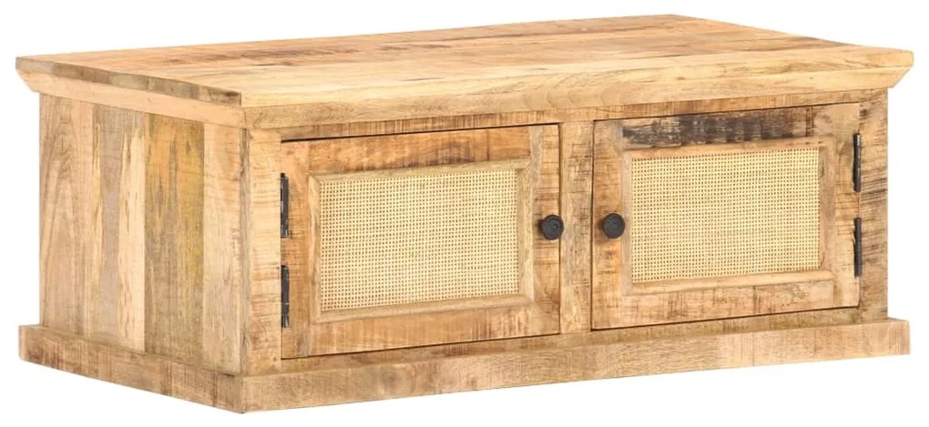 vidaXL Mesa de centro 90x50x35 cm mangueira maciça e palhinha natural