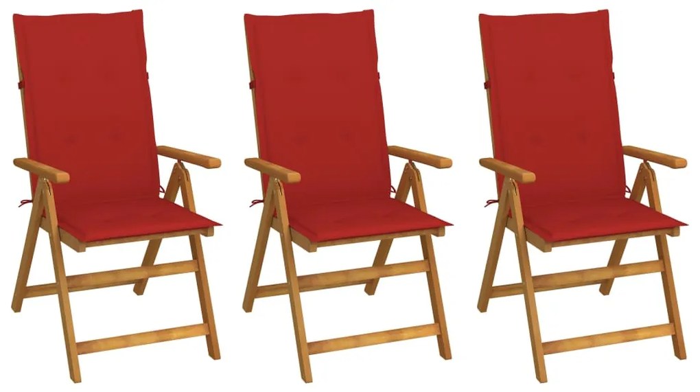 vidaXL Cadeiras de jardim dobráveis c/ almofadões 3 pcs acácia maciça