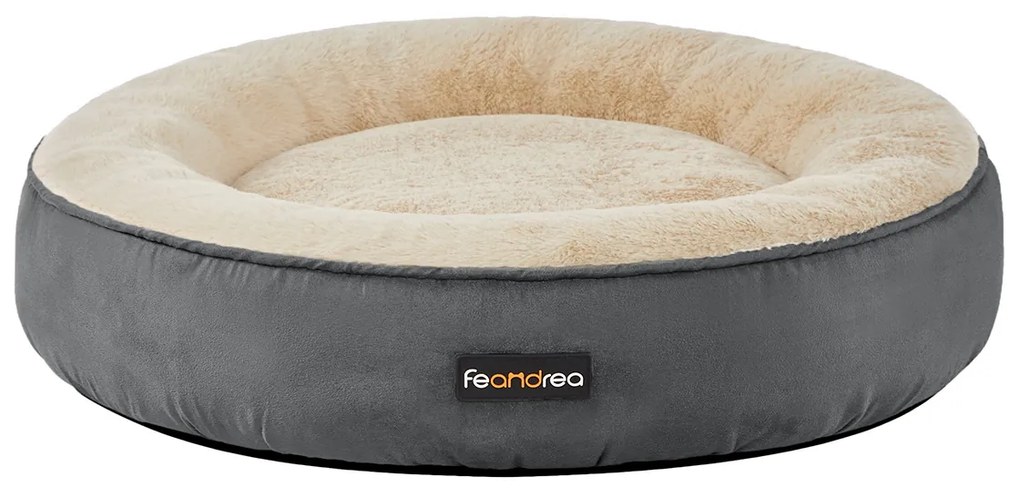 Cama redonda para animais de estimação com design donut | FEANDREA | 60 x 60 x 18 cm | cinzento | PGW060G02.