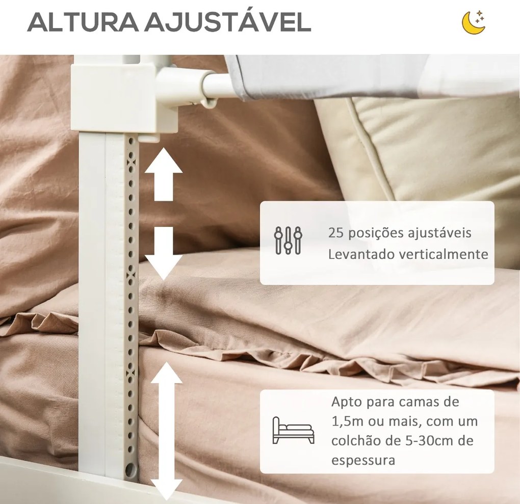 Barreira de Cama para Crianças de 150cm com Altura Ajustável Barreira de Cama Infantil Proteção Anti Queda com Estrutura de Alumínio 150x44x77,5-104,5