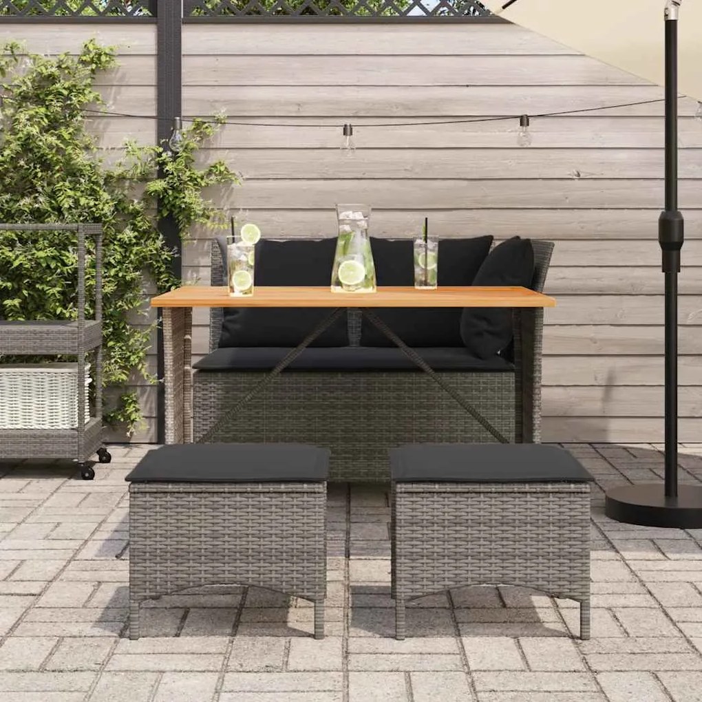 4 pcs conjunto de jantar p/ jardim c/ almofadões vime PE cinza