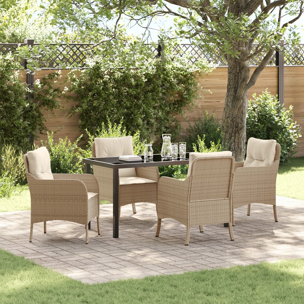 vidaXL Conjunto de Jantar de Jardim 5 Peças com Almofadas Bege Rattan Poliéster