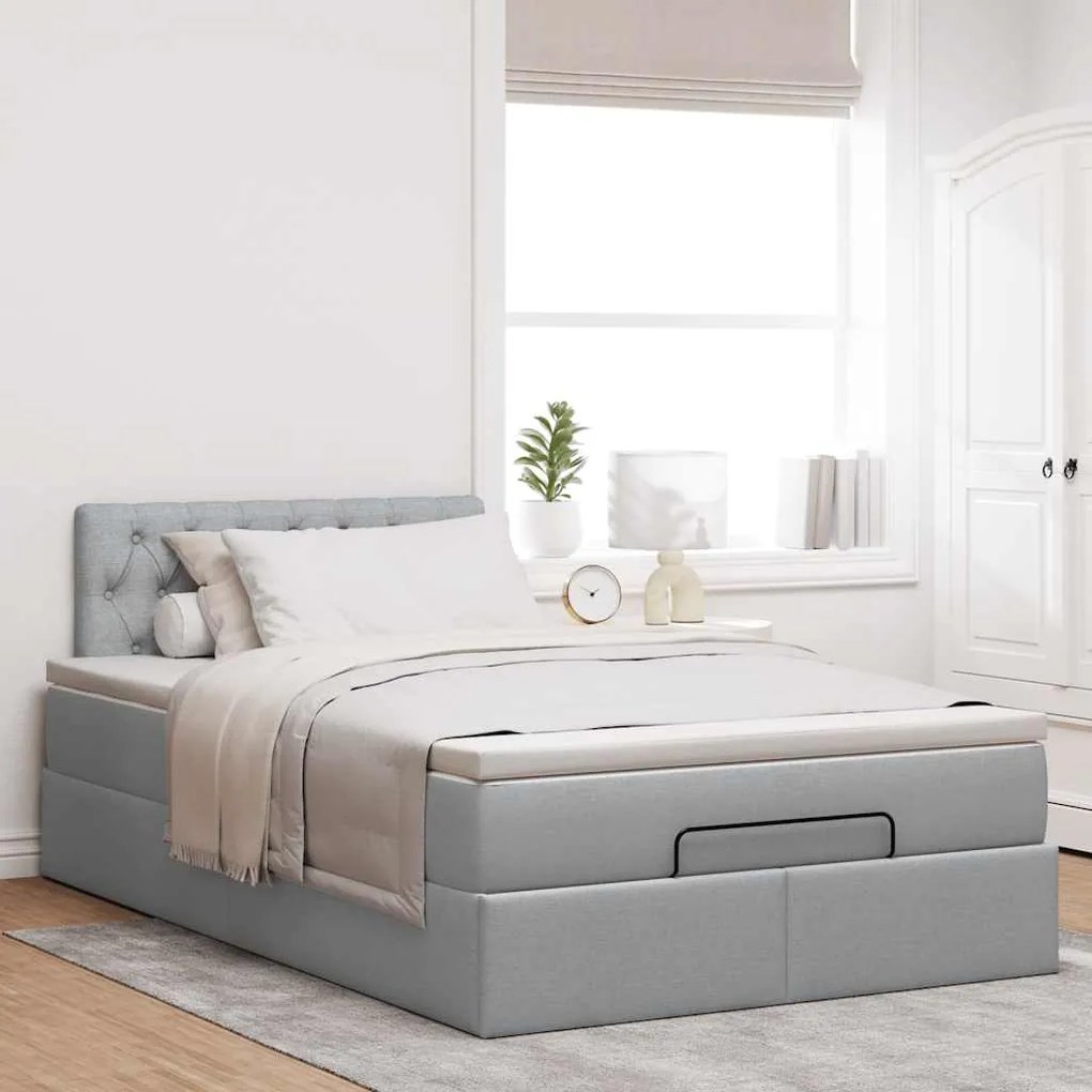 Cama otomana com colchão 120x190 cm tecido cinzento claro