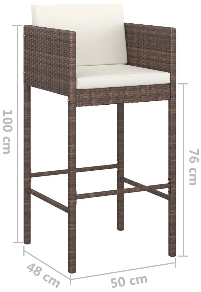 5 pcs conjunto de bar p/ jardim com almofadões vime PE castanho