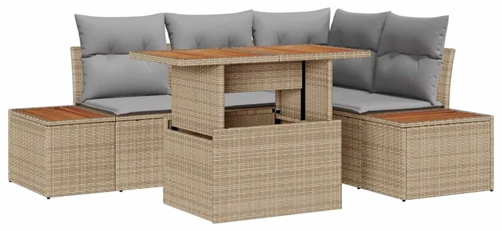Conjunto de Jantar de Jardim com 5 Peças e Almofadas Beiges em Rattan