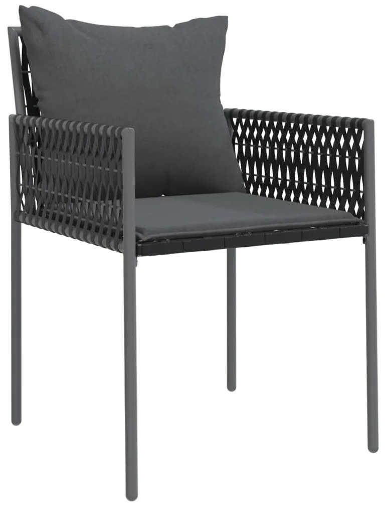3 pcs conjunto de jantar p/ jardim c/ almofadões vime PE e aço