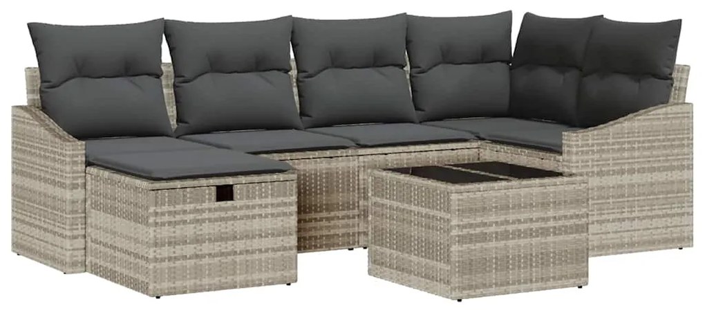 Conjunto de Sofá de Jardim de 7 Peças com Almofadas em Rattan PE Cinza