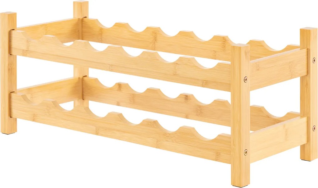 Garrafeira com 2 níveis para 12 garrafas 24 x 60,5 x 25 cm Suporte independente de bambu para cozinha, bar e bancada natural