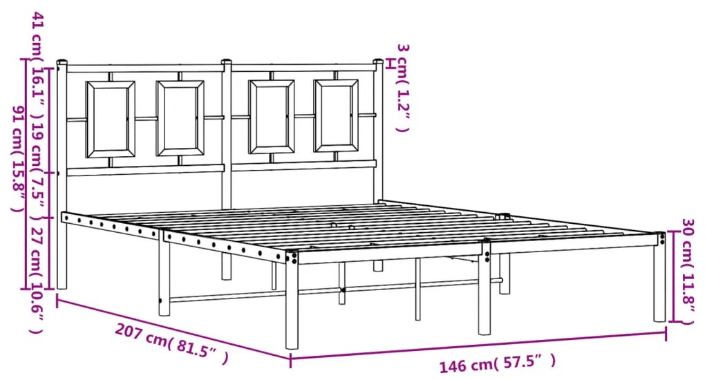 Estrutura de cama com cabeceira 140x200 cm metal branco