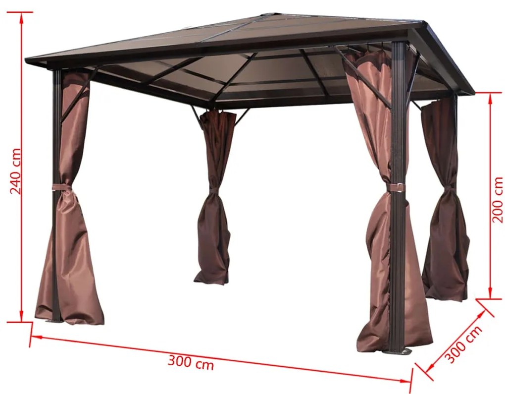 Gazebo com cortina 300 x 300 cm alumínio castanho