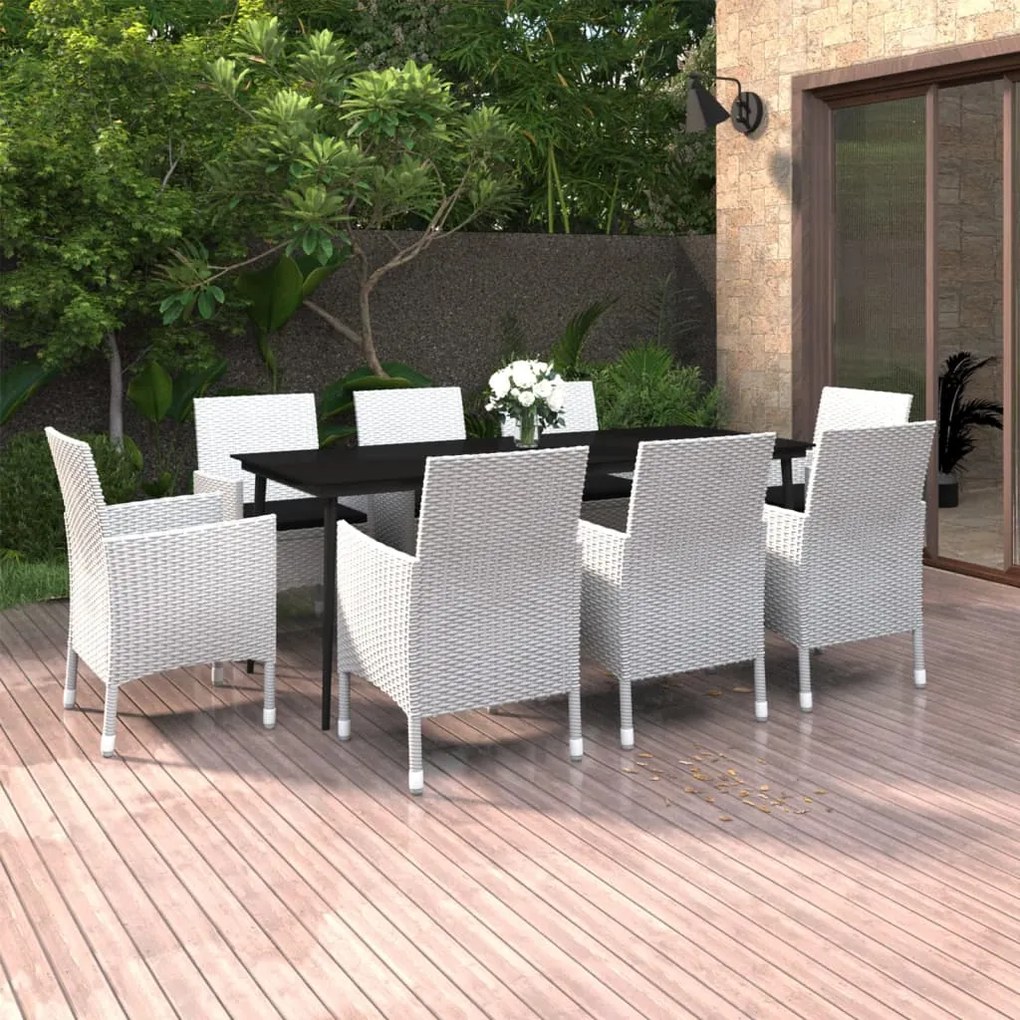 vidaXL 9 pcs conjunto jantar jardim c/ almofadões vime PE e vidro