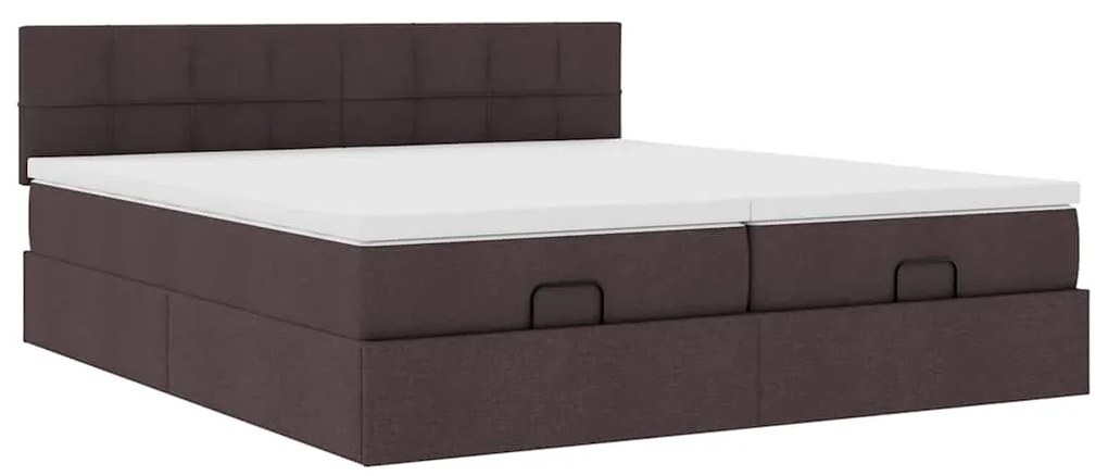 Estrutura de cama otomana com colchões tecido castanho escuro