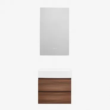 Conjunto De Móvel De Casa De Banho Em Madeira E Chapa De Freixo Com Lavatório Integrado Ona Madeira Escura & Retangular Led E - Sklum