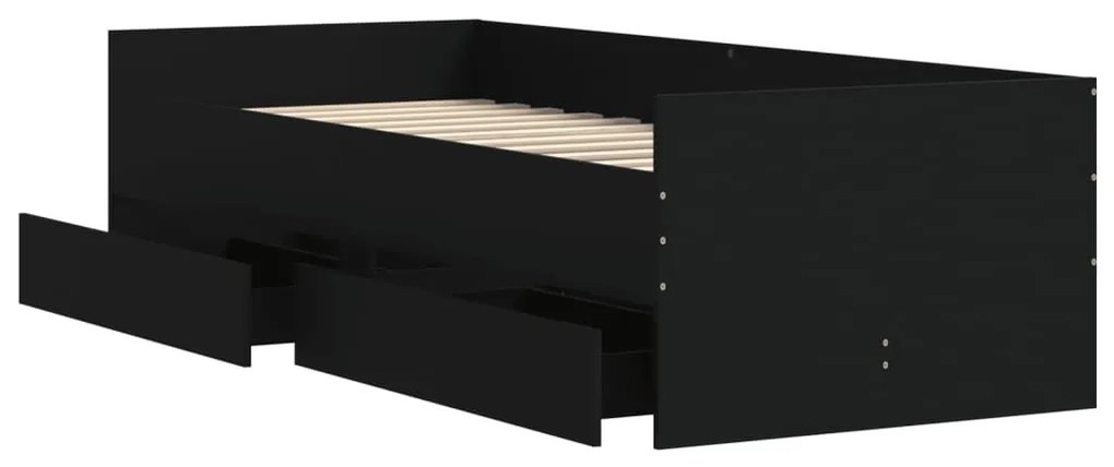 Estrutura cama de solteiro pequena c/ gavetas 75x190 cm preto