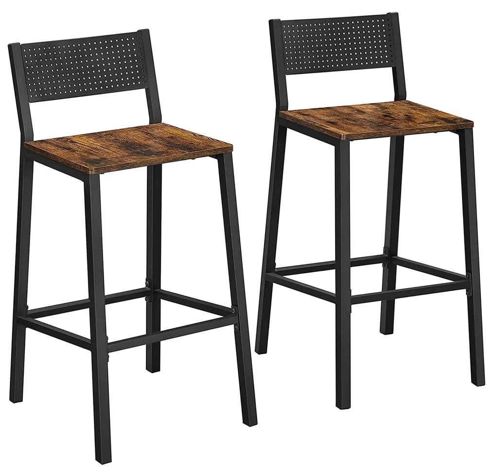 Banco de bar VASAGLE, Banco de bar, Cadeira de cozinha, Cadeira de cozinha, Sala de estar, Sala de jantar, Design industrial, Marrom/Preto vintage LBC070B01