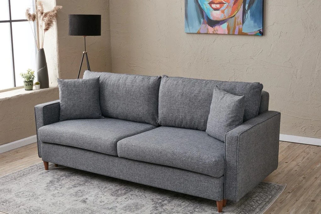 Sofá-cama de 3 lugares Eva – Cinzento – 210 cm x 82 cm x 90 cm