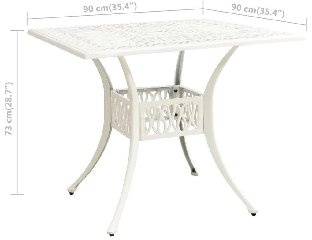 Mesa de jardim 90x90x73 cm alumínio fundido branco