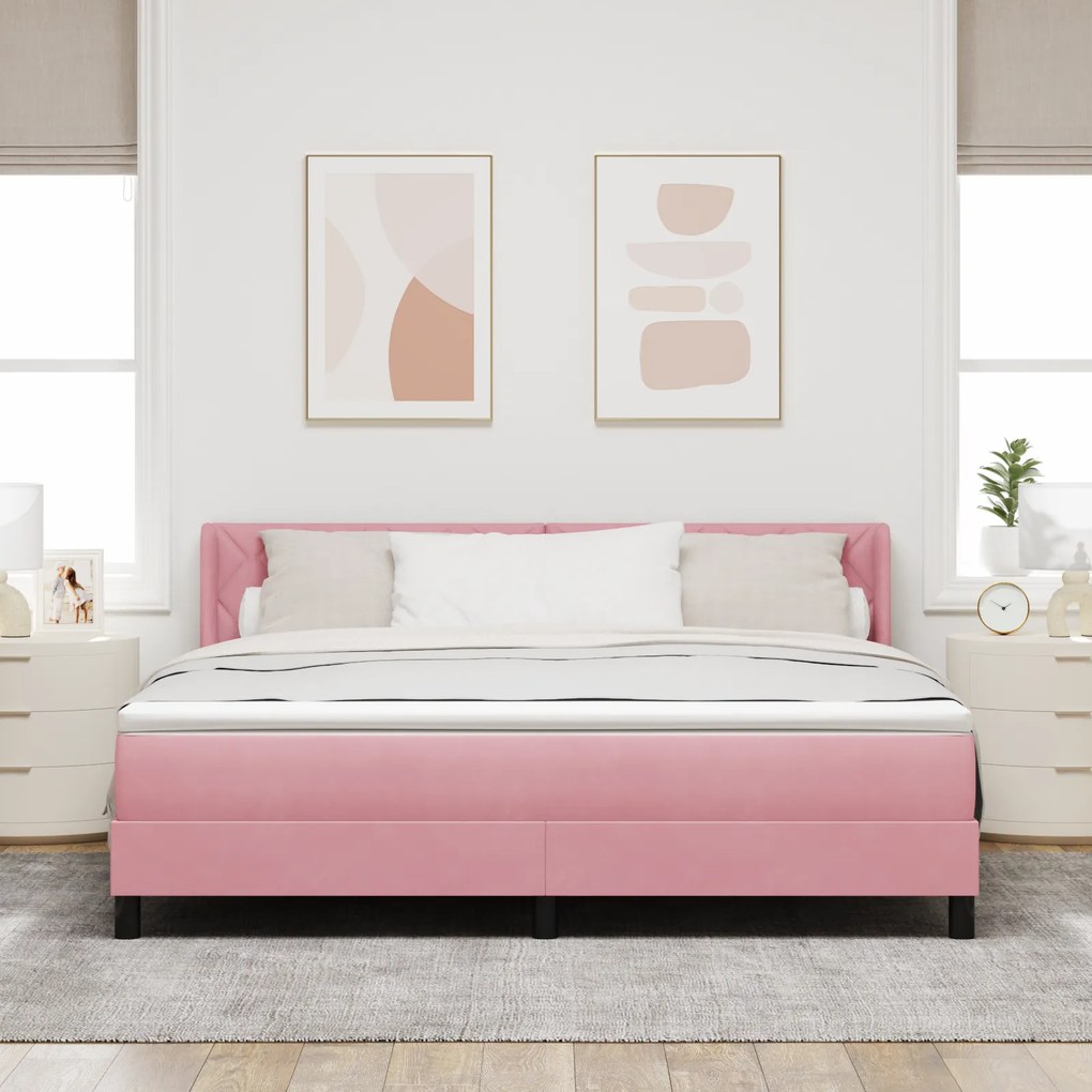 Cama Box Spring com Colchão Rosa 180x200 cm Veludo