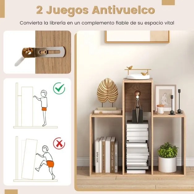 Estante aberta 84 x 29,5 x 83,5 cm com 3 prateleiras para livros Sala Quarto Estúdio Escritório Natural