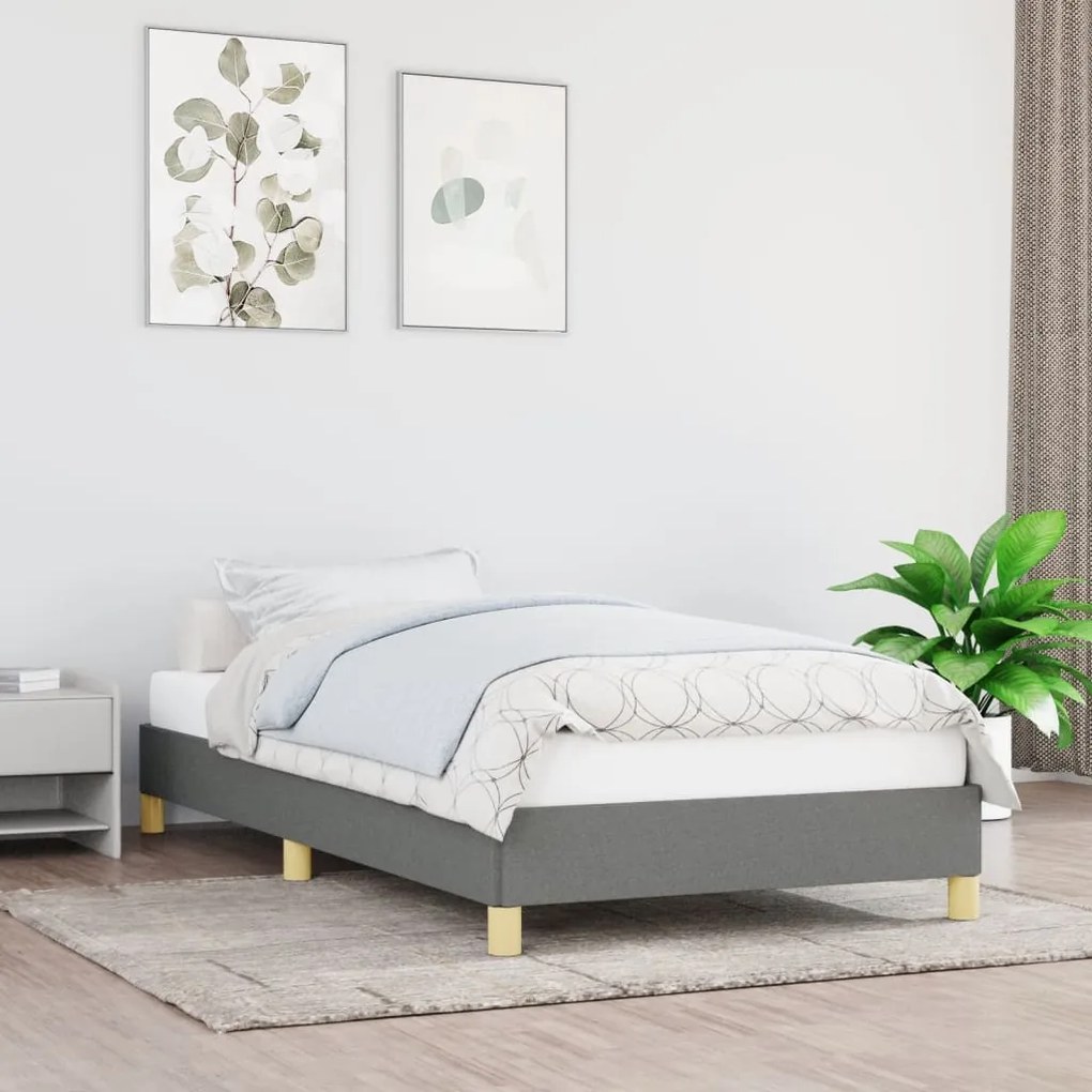 Estrutura de cama sem colchão 100x200 cm tecido cinzento-escuro