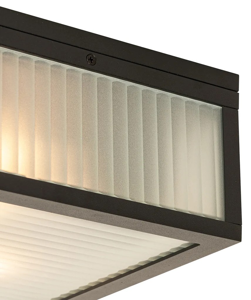 LED Candeeiro de teto exterior inteligente preto com vidro canelado incl. Wifi A60 - Charlois Moderno