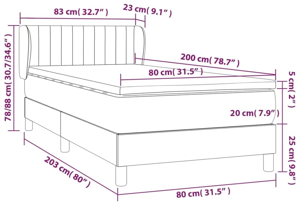 Cama com molas/colchão 80x200 cm veludo cinza-claro