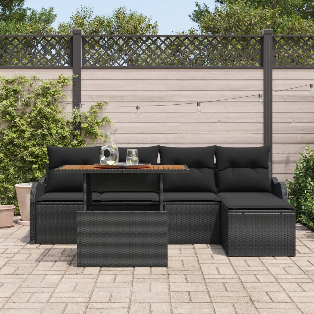 Conjunto de Sofá de Jardim vidaXL de 6 peças com Almofadas Vime Poliés