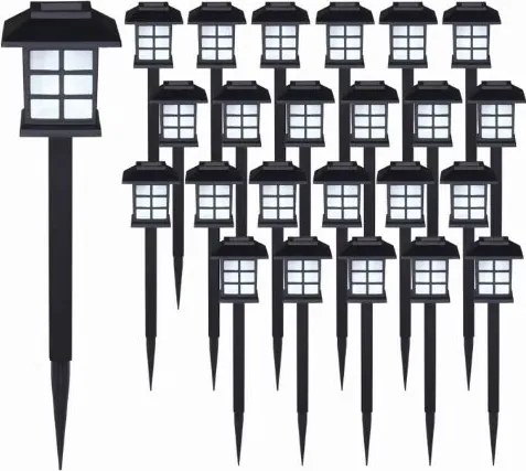 Conjunto de 24 luzes solares LED 8,6 x 8,6 x 38 cm, pretas