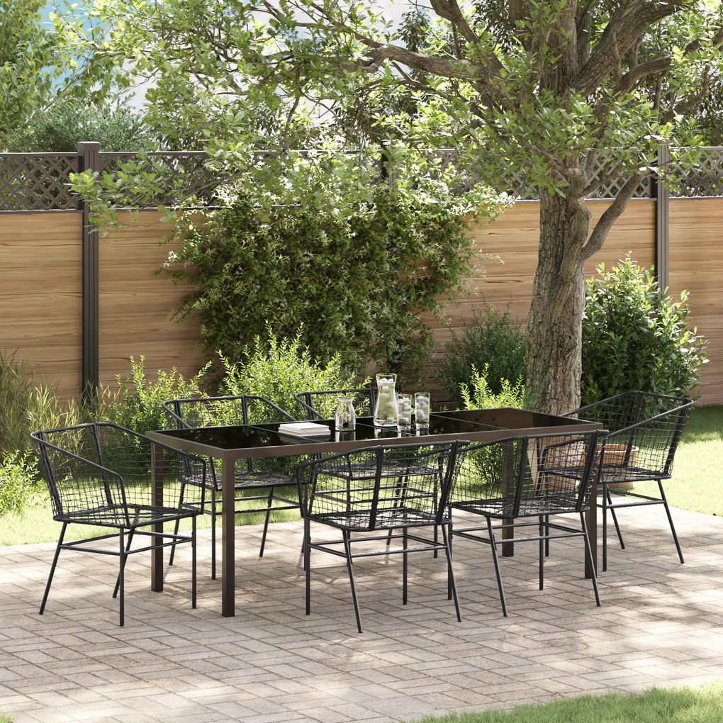 vidaXL Conjunto de Jantar de Jardim de 7 Peças em Rattan Preto