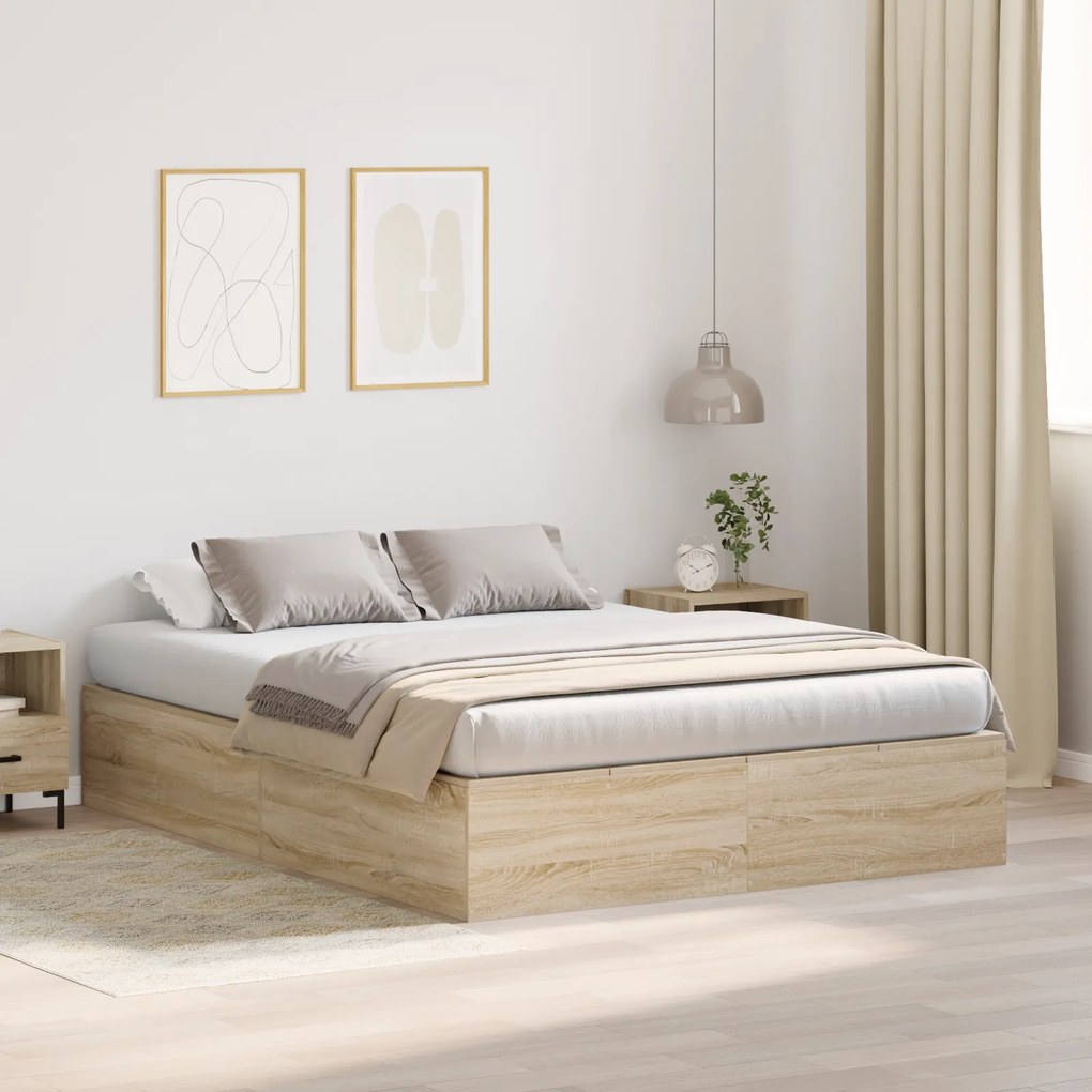 vidaXL Estrutura de Cama Storage Carvalho Sonoma 140x200 cm