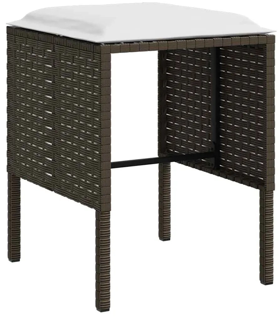 5 pcs conjunto sofás formato L c/ almofadões vime PE castanho