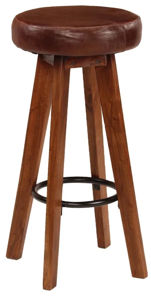 Cadeiras bar 2 pcs madeira maciça de acácia + couro genuíno