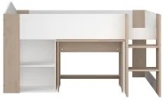 Cama Alta SHELTER com Secretária Carvalho e Branco L90 x P200 cm